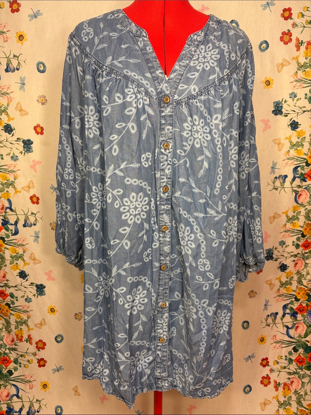The Pioneer Woman - Denim Effect Floral Button-Front Tunic or Dress 100% Lyocell